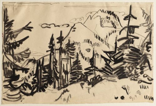 Hình nền núi – Mountain Landscape with Fir Trees (1918/19)