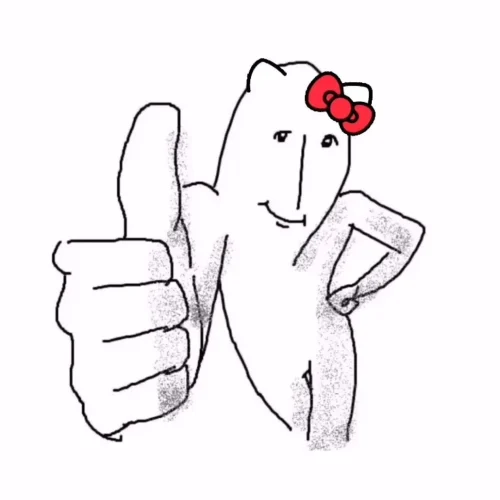 Wojak đeo nơ đỏ giơ một ngón cái chống nạnh, kiểu duyệt luôn
