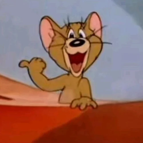 Jerry cười toe giơ tay chỉ, dùng khi muốn khoe thành tích