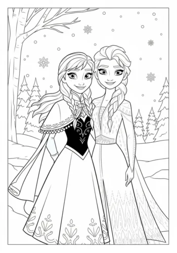 Anna và Elsa giữa rừng tuyết