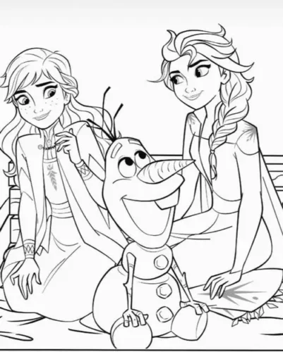 Anna, Elsa và Olaf ngồi bên nhau
