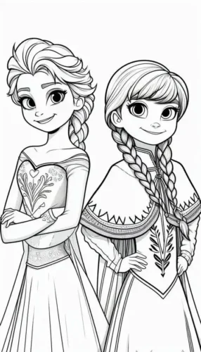 Mẫu tô màu anna và Elsa đứng sát vai