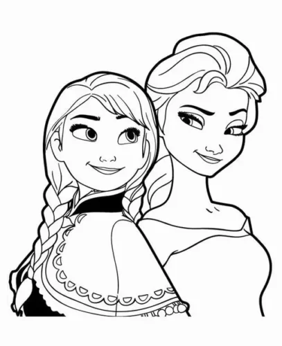 Mẫu tô màu khuôn mặt Anna và Elsa nhìn nghiêng