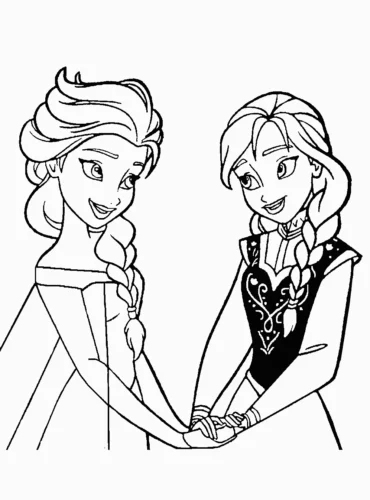 Mẫu tô màu anna và Elsa nắm tay nhau