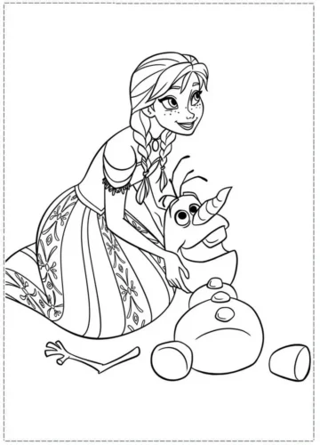Hình tô màu anna ngồi bên người tuyết Olaf