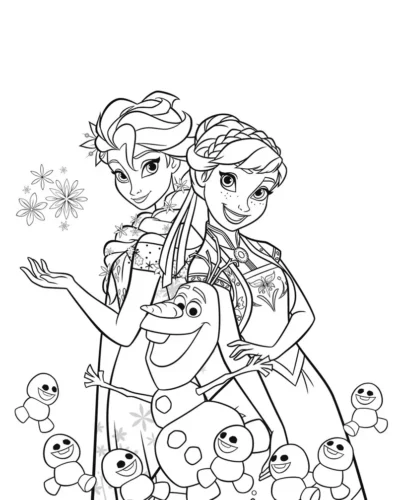 Hình tô màu anna, Elsa và những người tuyết nhỏ