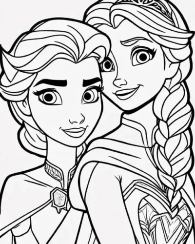 Mẫu tô màu khuôn mặt Anna và Elsa nét đậm