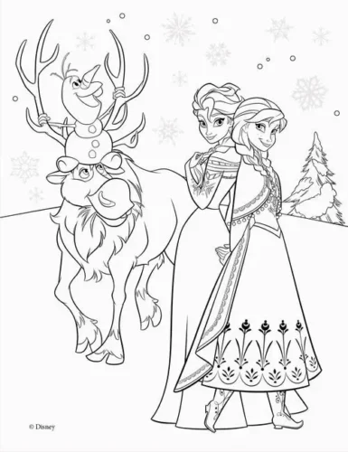 Hình tô màu anna, Elsa và tuần lộc Sven