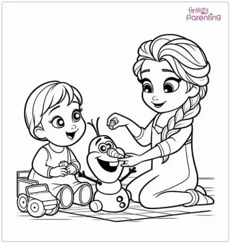 Anna nhí và Elsa chơi với Olaf