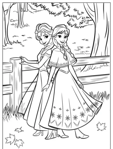 Anna và Elsa bên hàng rào gỗ