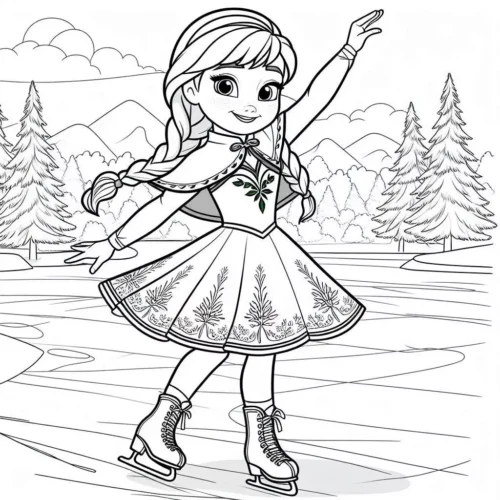 Anna trượt băng giữa rừng thông