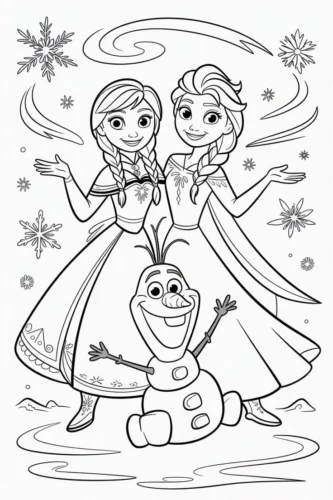 Anna, Elsa và Olaf giữa bông tuyết