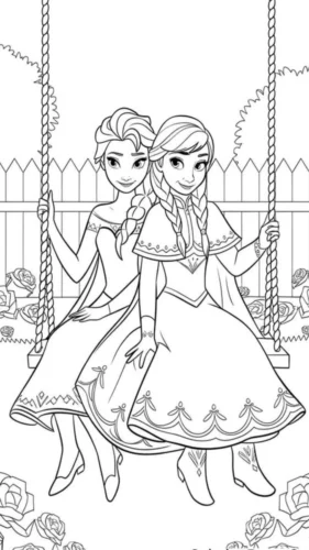 Anna và Elsa ngồi xích đu