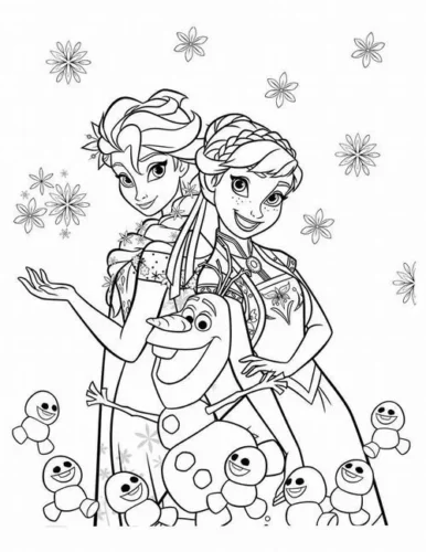 Anna, Elsa và Olaf giữa những người tuyết nhỏ