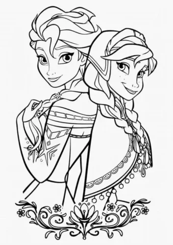 Anna và Elsa ôm nhau trên hoa văn