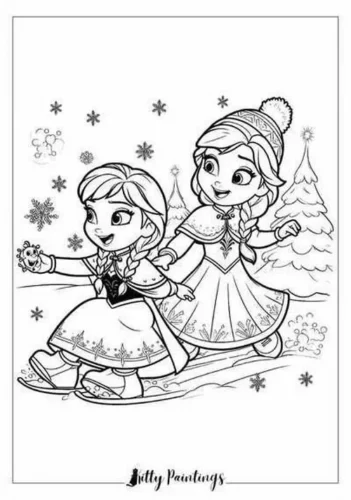 Anna và Elsa nhí chơi trượt tuyết