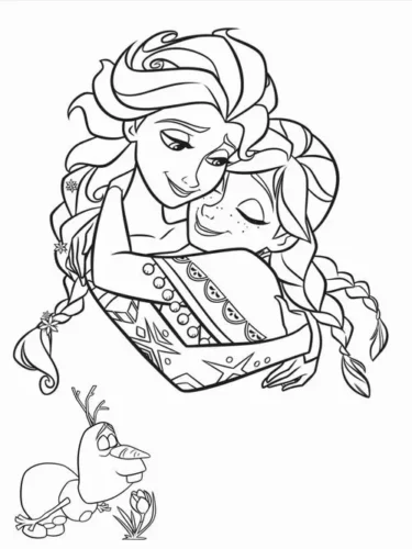 Anna và Elsa ôm nhau bên Olaf