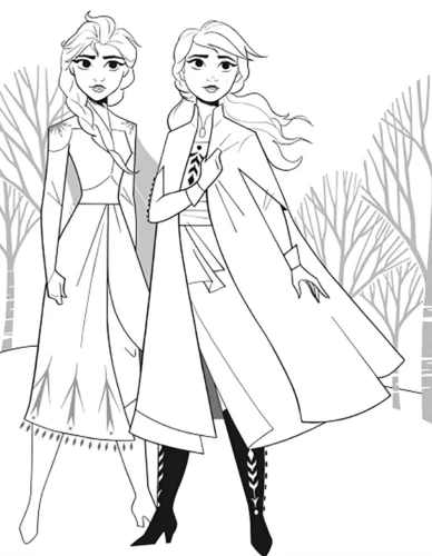 Hình tô màu anna và Elsa áo khoác Frozen 2