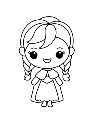 Hình tô màu anna nhí tóc tết, nét đơn giản