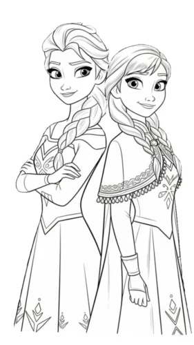 Hình tô màu anna và Elsa đứng tựa lưng