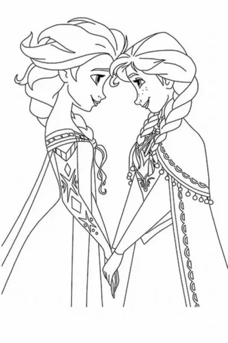 Mẫu tô màu anna và Elsa chạm trán, nét mảnh