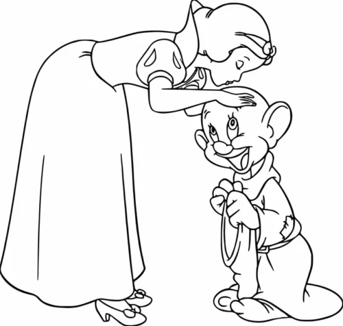 Mẫu tô màu bạch Tuyết hôn lên trán chú lùn Dopey