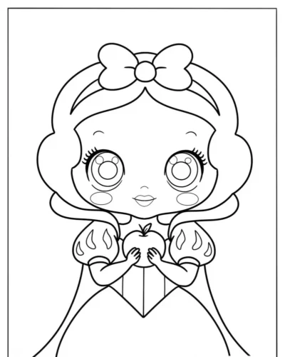 Tranh tô màu bạch Tuyết chibi mắt to trong khung