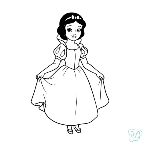 Mẫu tô màu bạch Tuyết nhí nâng váy