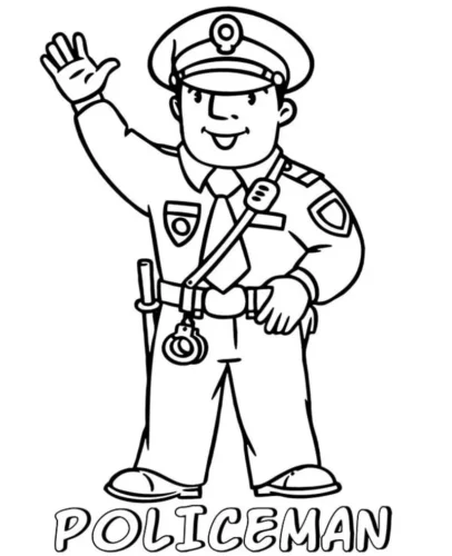 Chú cảnh sát vẫy tay dưới chữ Policeman