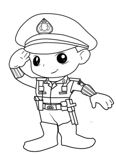 Tranh tô màu chú cảnh sát nhí chào