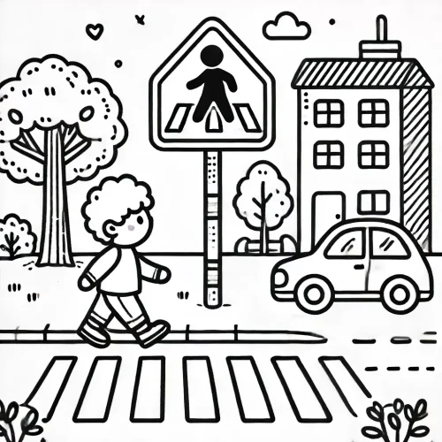 Tranh tô màu cậu bé qua vạch kẻ bên biển đi bộ