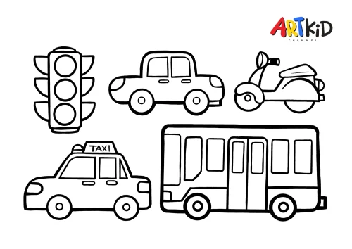 Đèn tín hiệu, taxi, xe buýt và xe máy