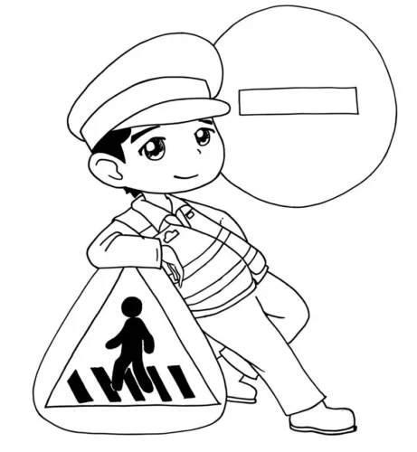 Hình tô màu chú cảnh sát bên biển người đi bộ