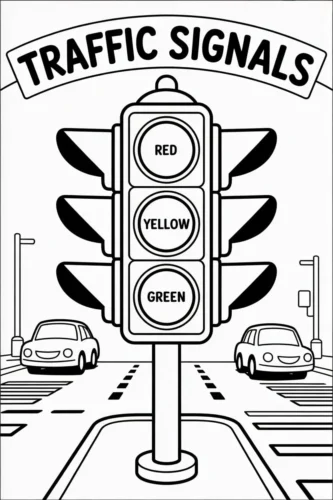 Tranh tô màu đèn tín hiệu dưới chữ Traffic Signals