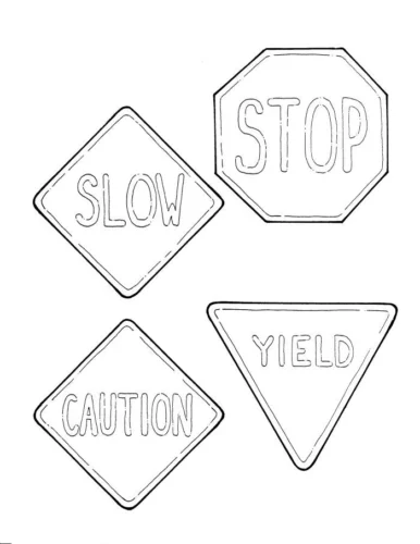 Mẫu tô màu bốn biển SLOW, STOP, YIELD, CAUTION