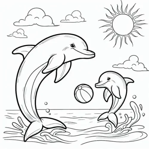 Hai cá heo chơi bóng dưới mặt trời