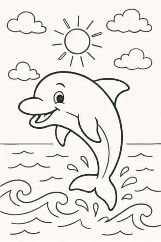 Hình tô màu cá heo nhảy dưới mặt trời