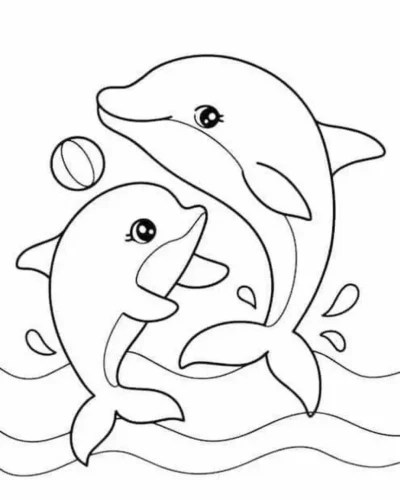 Hình tô màu hai chú cá heo bơi cạnh nhau