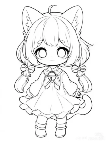 Cô bé chibi tai mèo mặc váy