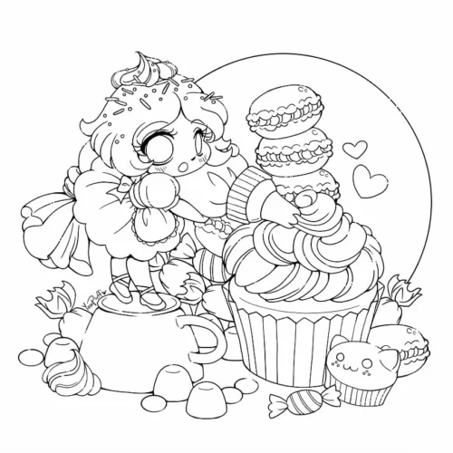 Cô bé chibi giữa bánh cupcake
