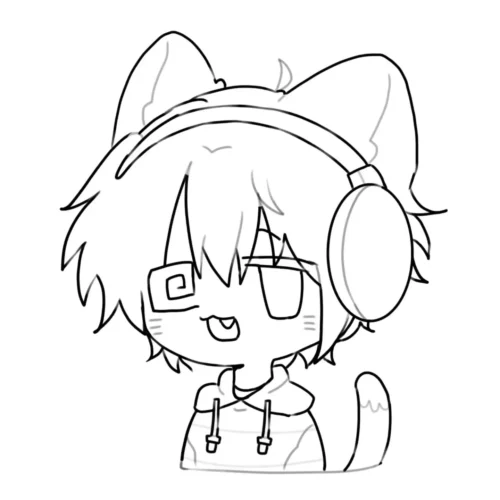 Cậu bé chibi tai mèo đeo tai nghe