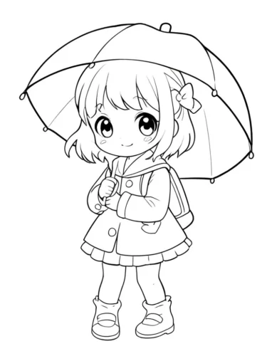 Cô bé chibi cầm ô đeo cặp