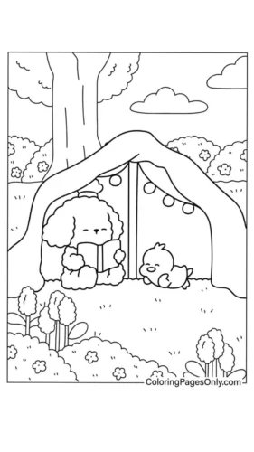 Thỏ chibi ngồi dưới gốc cây trong rừng