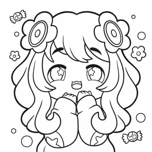 Cô bé chibi tóc xù ôm má
