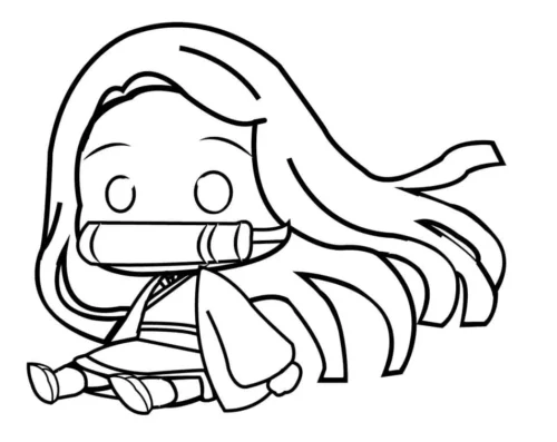 Nezuko chibi nằm, nét đậm