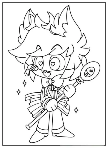 Mẫu tô màu cậu bé chibi tai thú cầm gậy
