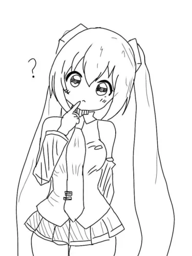 Mẫu tô màu cô bé chibi tóc hai bím dài