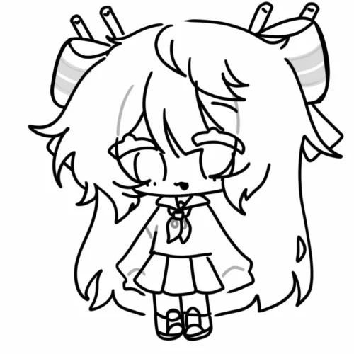 Tranh tô màu cô bé chibi tóc dài cài nơ
