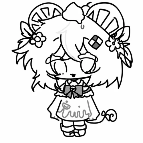 Hình tô màu cô bé chibi có sừng cài hoa