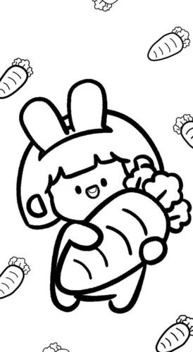 Hình tô màu bé chibi tai thỏ ôm cà rốt